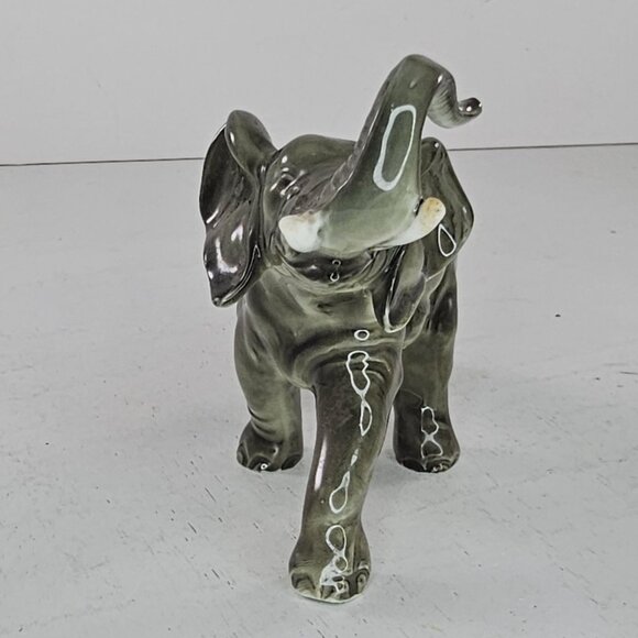 JHR Hutschenreuther Porcelain Gray Elephant Trunk Up Good Luck AS IS - Picture 7 of 8